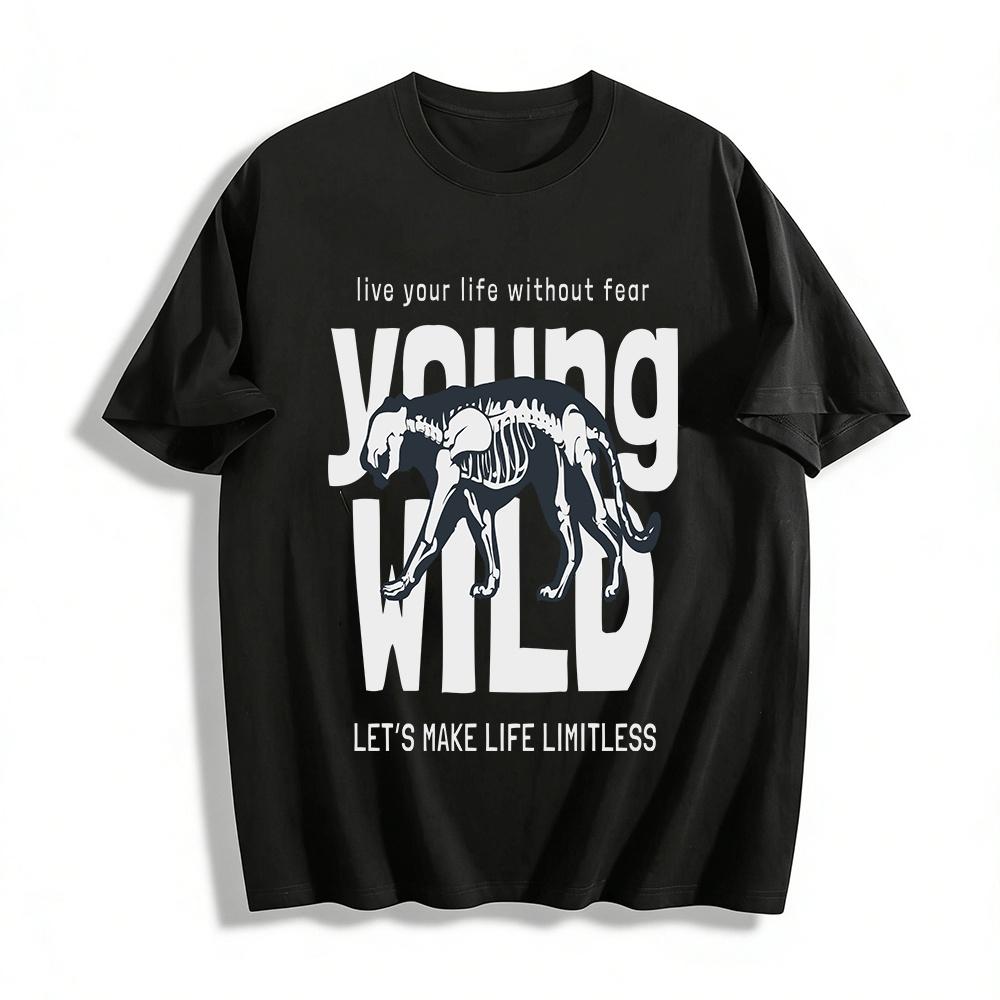 Fearless Wild Skeleton Tiger Print Tee Live Life Limitless Pure cotton T-shirt XXS