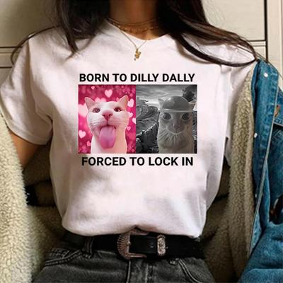 Né Pour Flâner Forcé de S'Enfermer T-shirt T-shirt Chat Drôle T-shirts Chat Mignon Femmes Été Décontracté Manches Courtes Hauts
