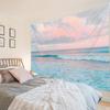 LB Ocean Pink Sky Tapestry, Teal Sea Ocean with Pink Cloud Wall Tapestry for Bedroom, Pastel Nature Landscape Wall Hanging Tapestry Wall Art for