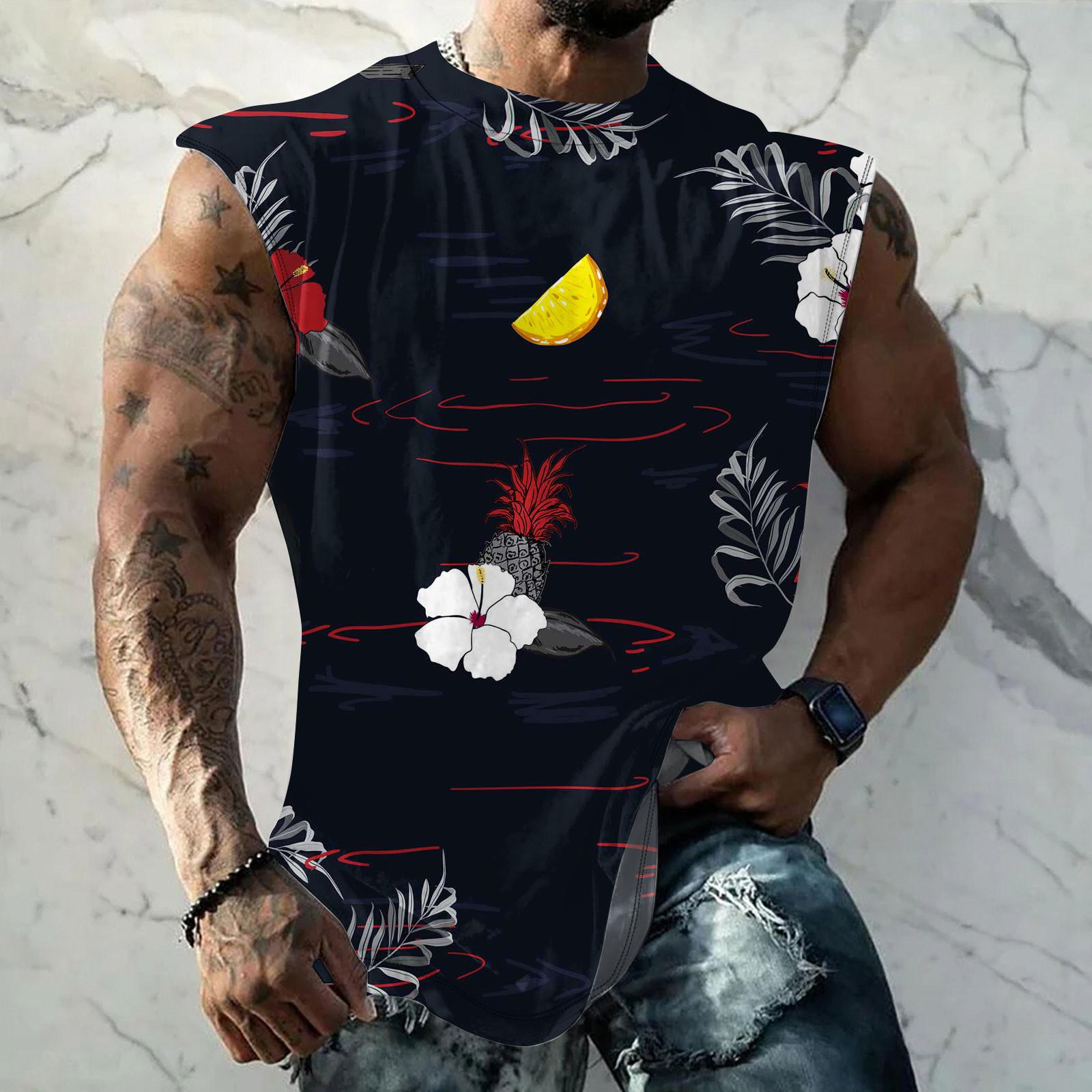 

Мужская летняя пляжная майка для серфинга, большой размер, повседневный дышащий топ без рукавов, свободная майка с принтом, мужская рубашка XL чёрный