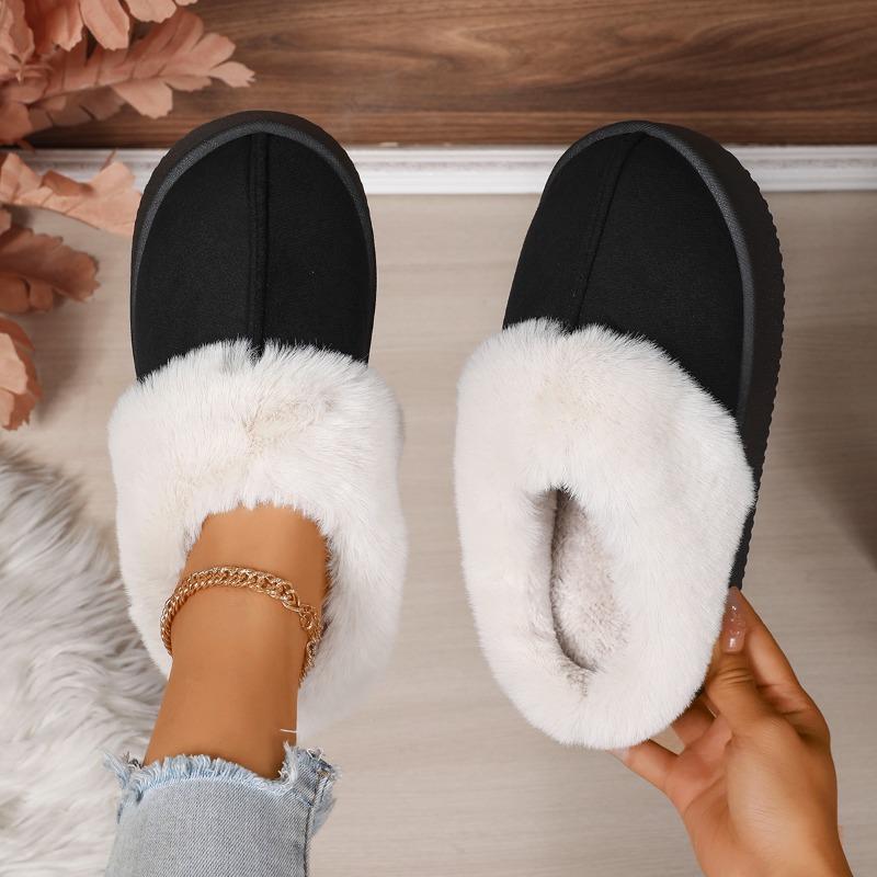 Fashion Solid Color Simple and Versatile Thick-soled Cotton Slippers Winter Women's Flat Bottom Comfort Is Necessary for All Occasions