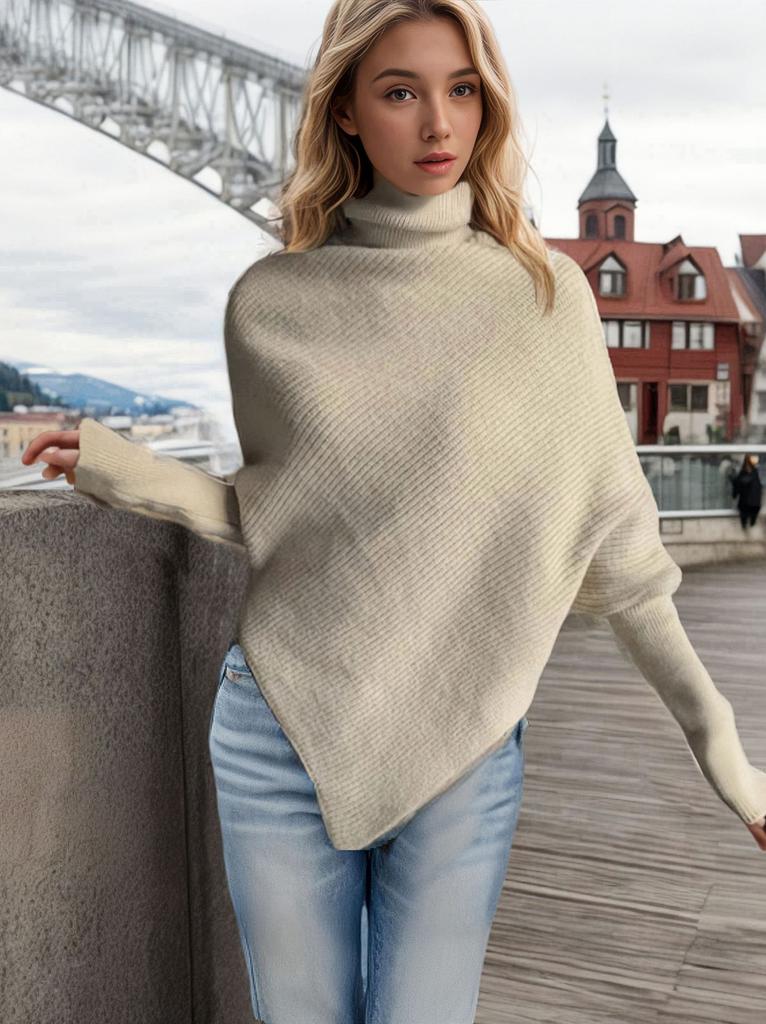 Casual Solid Knit Sweater Ladies V Neck Crew Neck Warm Daily Long Sleeve Blouse