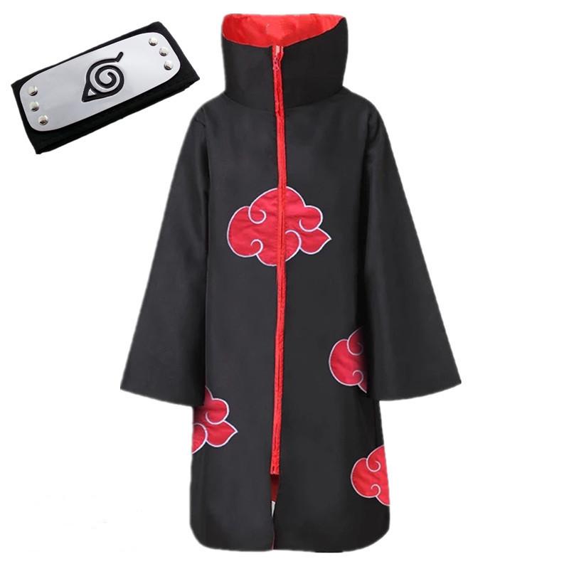 Set pláště Akatsuki s červenými mraky: Obsahuje plášť Naruto, prsten, doplňky čelenky - Ideální pro halloweenský kostým