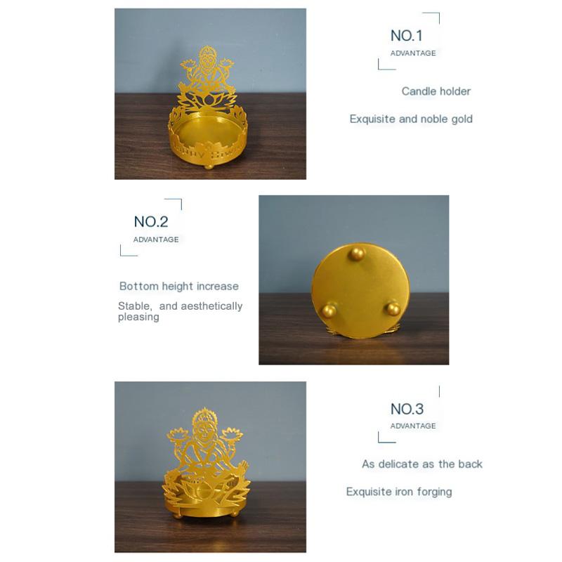 1 st Lycka Hemdekoration Diwali Festival Hantverk Buddha Staty Ihålig Metall Skuggkonst Ljusstake Ljuslampa