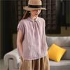 Johnature Women Vintage Summer  Shirts Solid Color Turn-down Collar Sleeveless Tops Casual Female Shirts