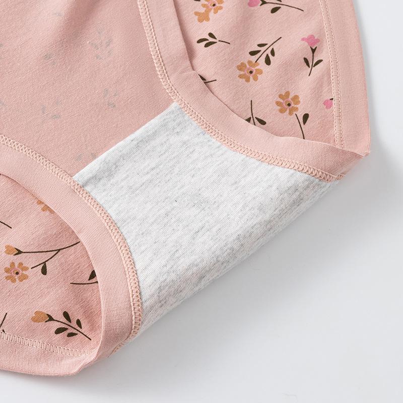 High-Waisted Cotton Printed Seamless Plus Size Antibacterial Briefs for Middle-Aged Women