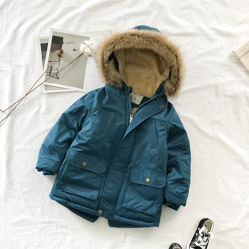 2022 Winter Jungen Kapuzenjacke aus Baumwolle mit Samt, Dick & Warm Kinder Mode Mantel
