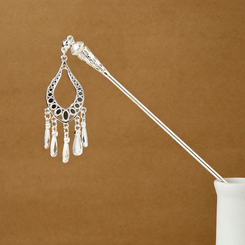 Ethnic Style Imitation Miao Silver Colored Long Feather Fringed Earrings, Hot Selling In Attractions, Antique Hairpin Jewelry for Women