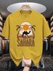 Unisex Crew Neck Tee Sahara Camel Retro Desert Sunset Art Print Soft Cotton Loose Short Sleeve Summer Casual Male Streetwear Tops