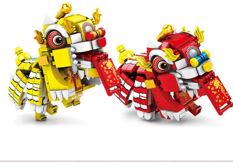 Chinese New Year Dragon & Lion Dance Building Blocks - Educational Toy for Kids