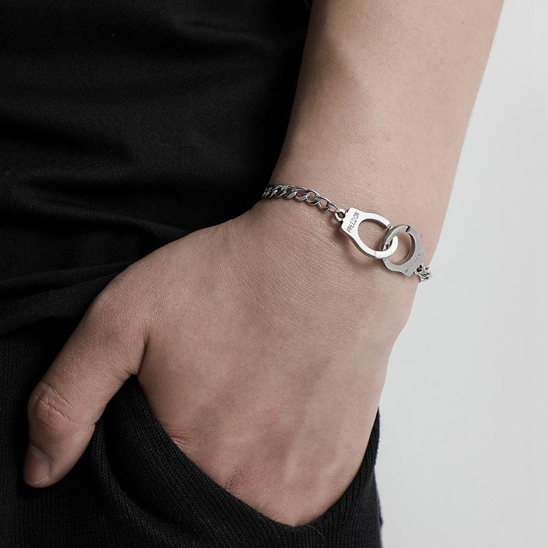 Personalized Punk Style Silver Color Handcuffs Bracelet, Men's and Women's Fashion Trend Holiday Party Accessories