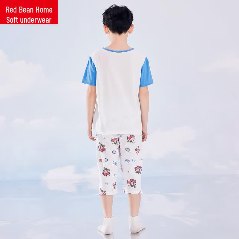 Hodohome Boys' 40S Cotton Mesh Short Sleeve Pajama Set