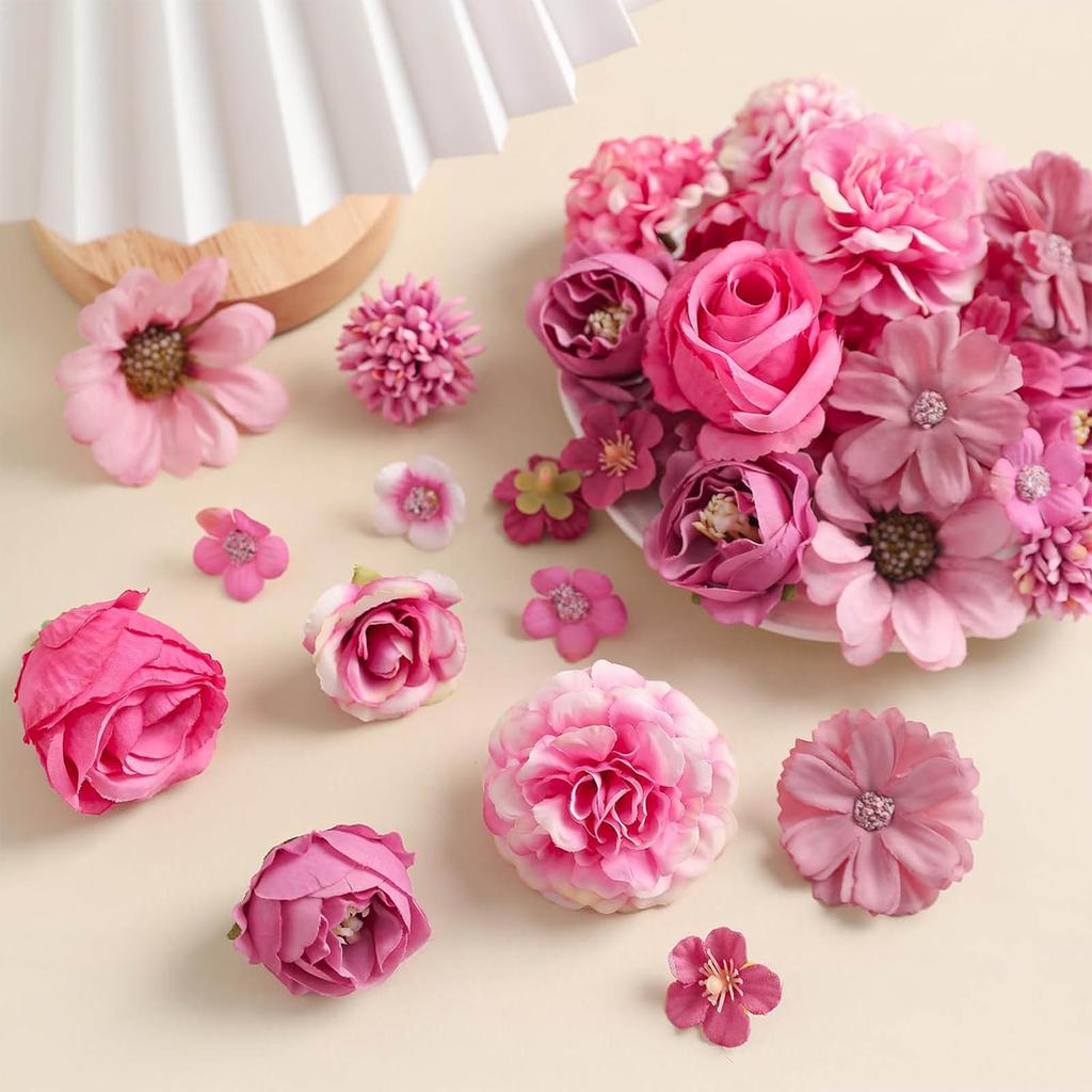 80Pcs Artificial Flower Heads 25-43mm for Craft Wedding Bouquets Flower Arrangements Cake Decoration Hair Accessories