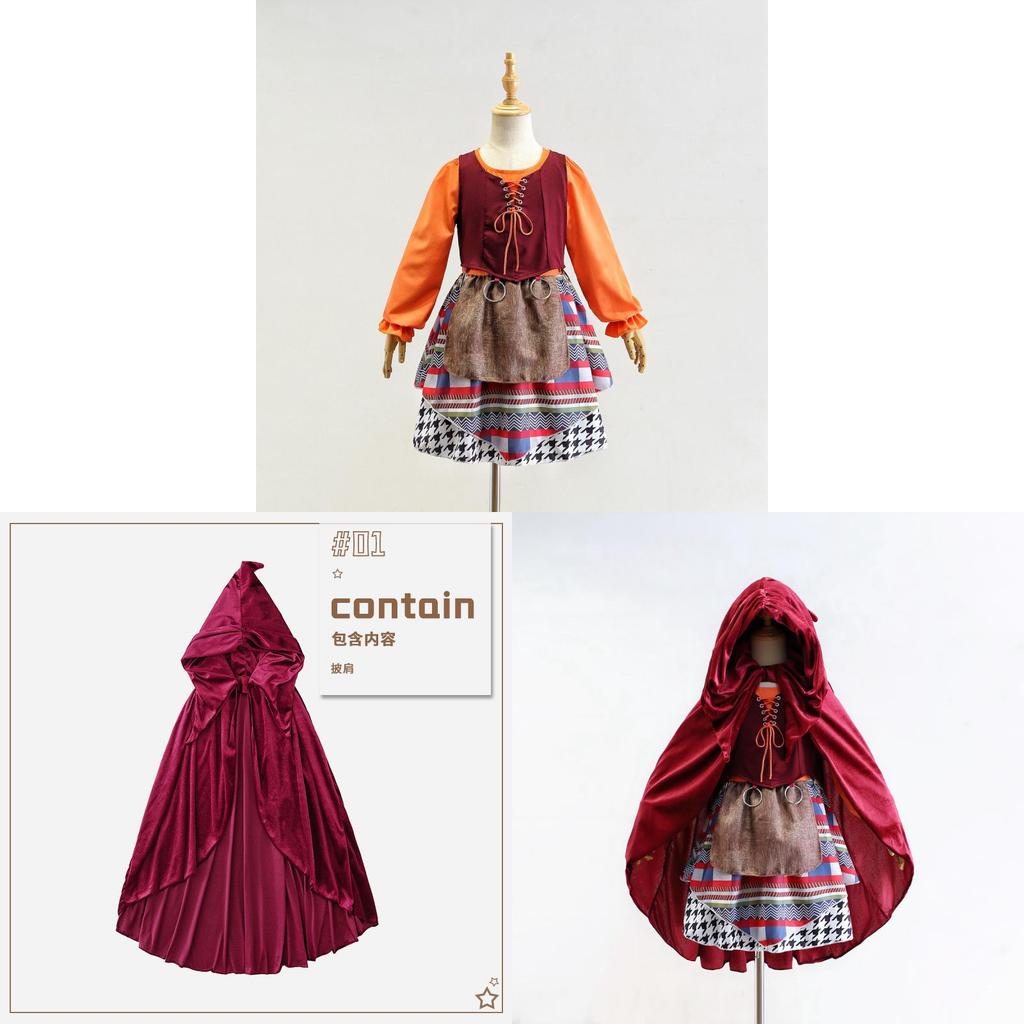 Costume da Ragazza Hocus Pocus per Halloween Bambini Cosplay con Stampa a Quadri per Bambine Piccole