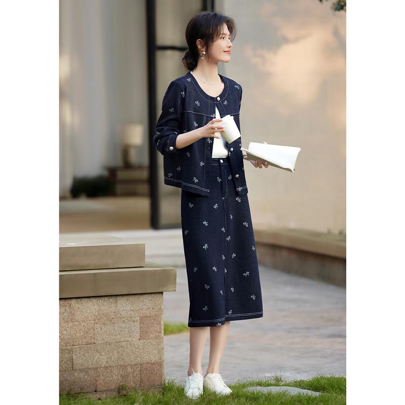 XWI Women s Elegant Faux Denim Knit Set M