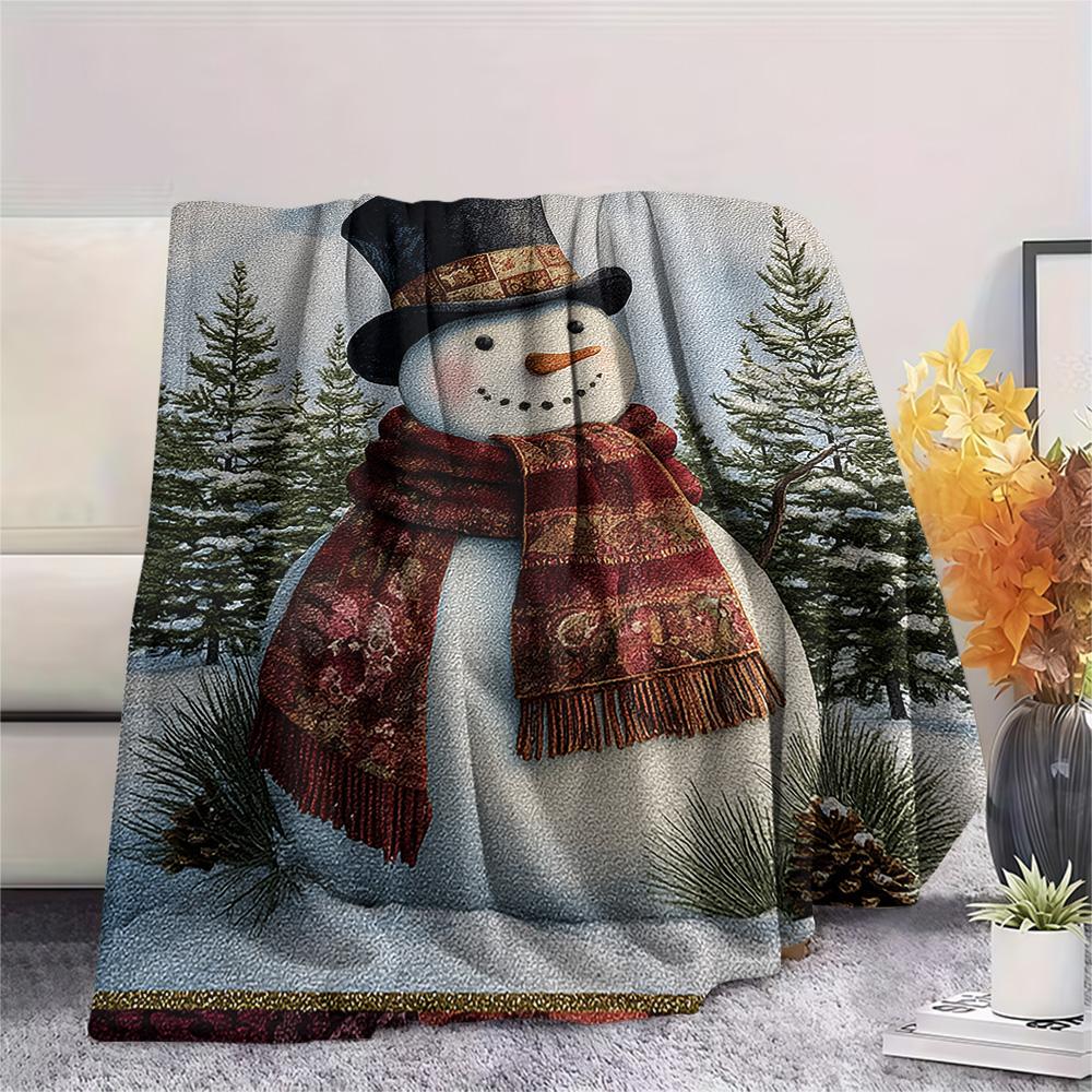 snowman Print Flannel Blanket, High quality Comfortable for All Seasons, Home Decor, Warmth and Comfort, Perfect for Christmas Gifts