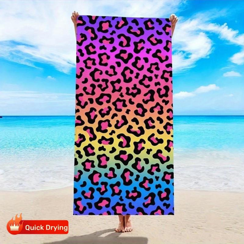 

1pc Quick-Dry Microfiber Beach Towel - Lightweight & Highly Absorbent with Bold Leopard Print in Pink, Purple, Blue, Green W40*H60(CM)