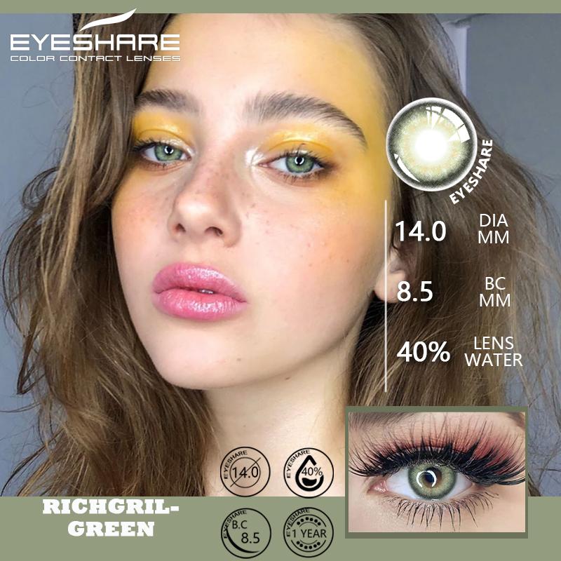 Eyeshare 2 Stück farbige Kontaktlinsen für die Augen, DIAMANT, blau-grün, farbige Linsen, jährliche kosmetische Kontaktlinsen für das Augen-Make-up