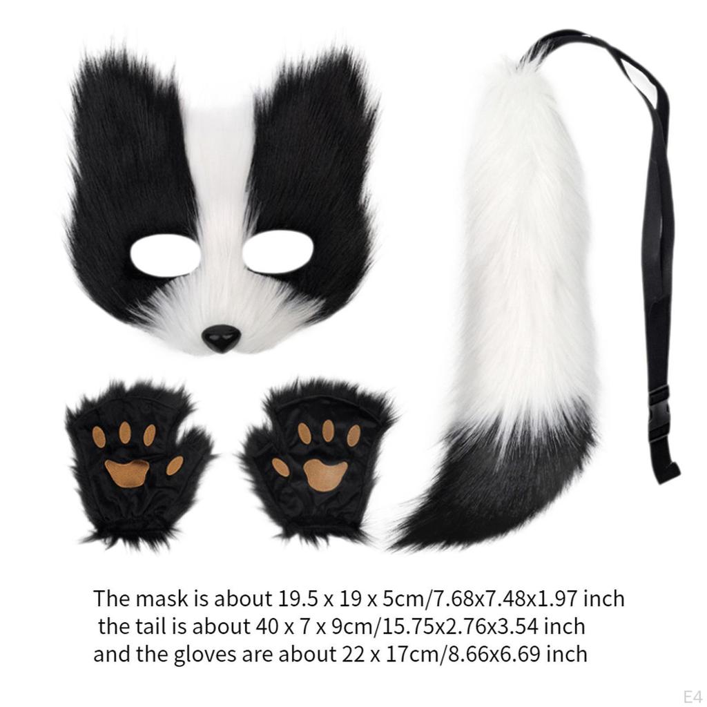 Animal Mask and Tail Set Long for Role Play Halloween Party Costume
