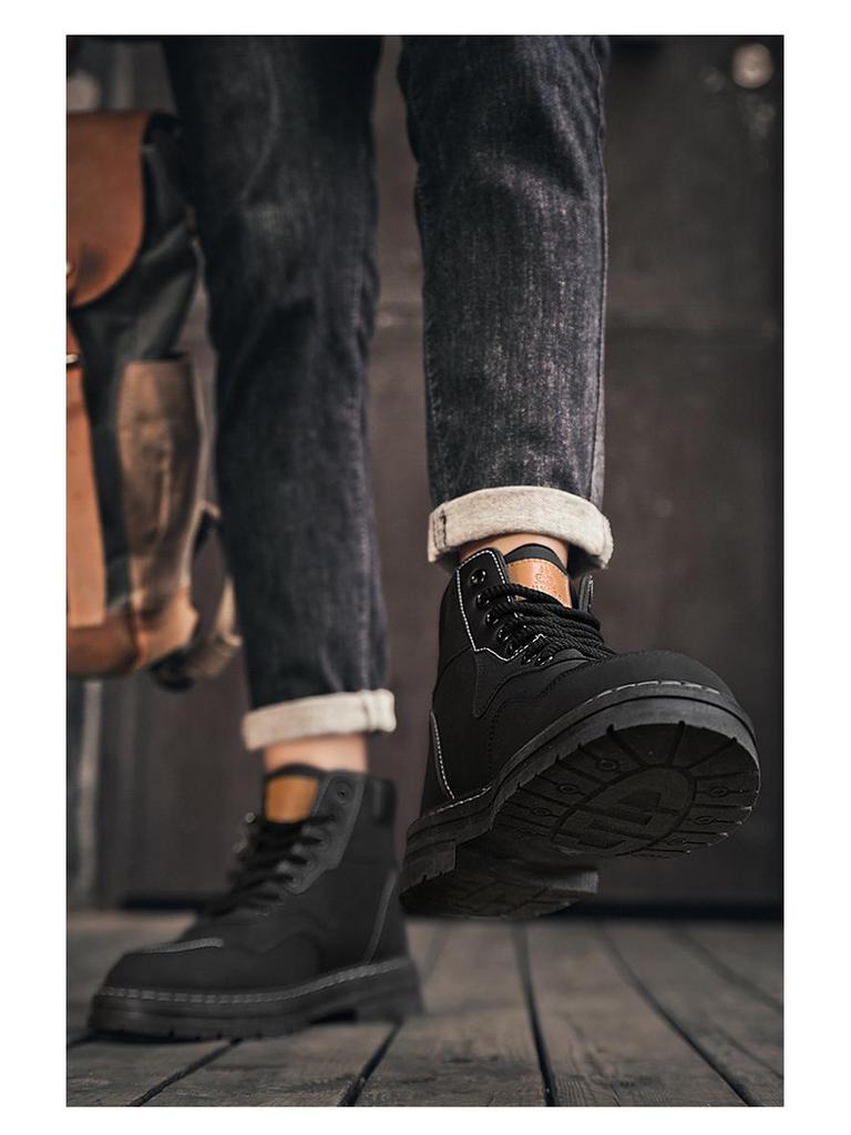 Men's Autumn British Style High-Top Yellow Martin Boots - All-Match Korean Version with Thick Soles.