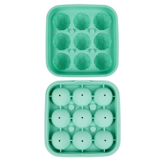 Ice Cube Mold Covered Dust-Proof Silicone Ice Cube Maker with Water-Draining Design 9-Compartment Food-Grade Silicone Football Shape Ice Ball Tray