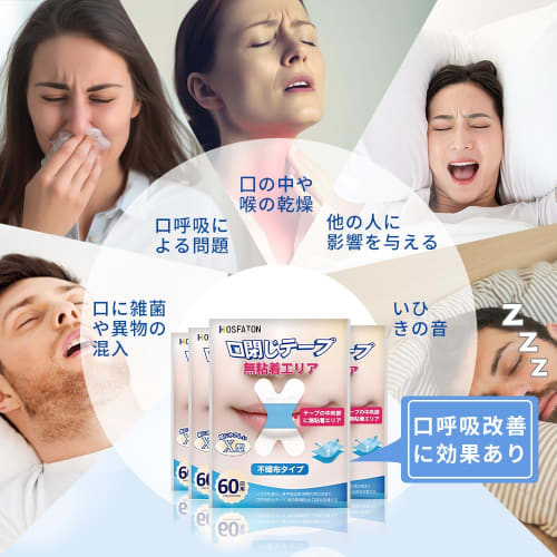 HOSFATON (Adhesive-Free) Mouth Closure Tape, Non-Woven Fabric, 60-Use, Mouth Breathing Prevention Tape, Snoring Prevention Tape, Reduces Snoring, Slee