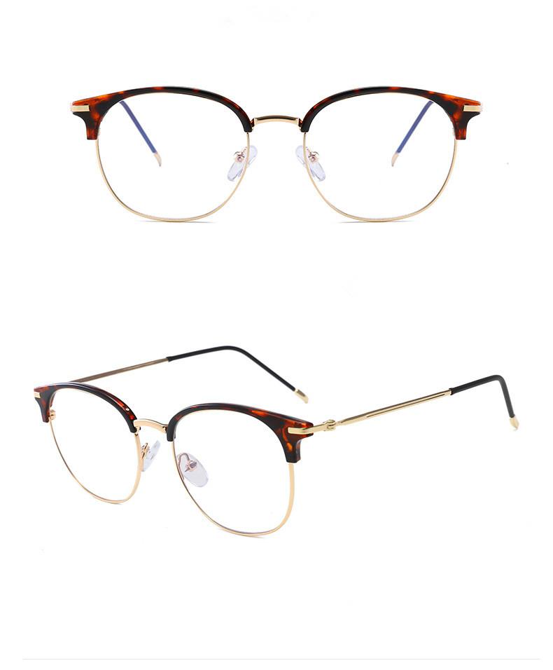 New Fashion Retro Round Metal Half Frame Ultra Light Unisex Flat Glasses for Women and Men