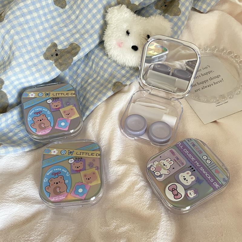 Laser Cover Contact Lens Case Box Colored Lenses Container Beauty Lens Storage Box Travel Set With Mirror Gift Girl