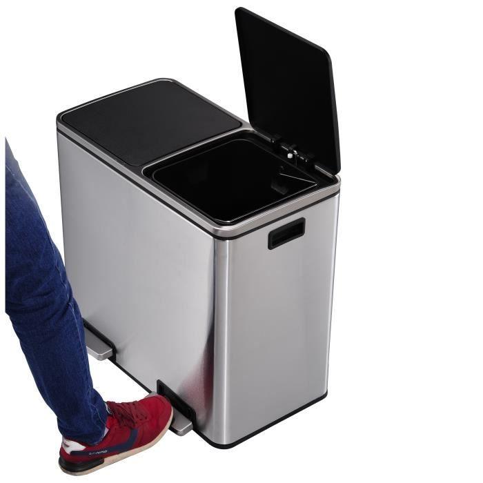 KITCHEN MOVE Poubelle de cuisine à pédale tri sélectif - Acier 60L (30+30) MAJOR