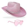 Halloween Party Silver Pink Glitter Diamond Stripe Cowboy Hat With Goggles For Costumes And Celebrations