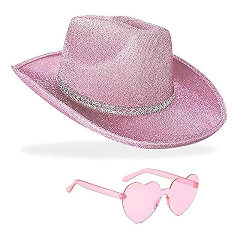 Halloween Party Silver Pink Glitter Diamond Stripe Cowboy Hat With Goggles For Costumes And Celebrations