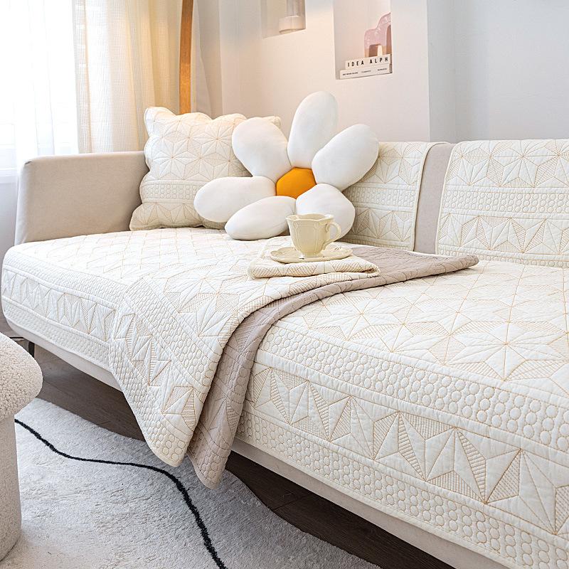 Modern Sofa Cushion Four Seasons Universal Solid Color Couch Cushion Cotton Embroidered Geometry Fabric Simplicity Sofa Cover