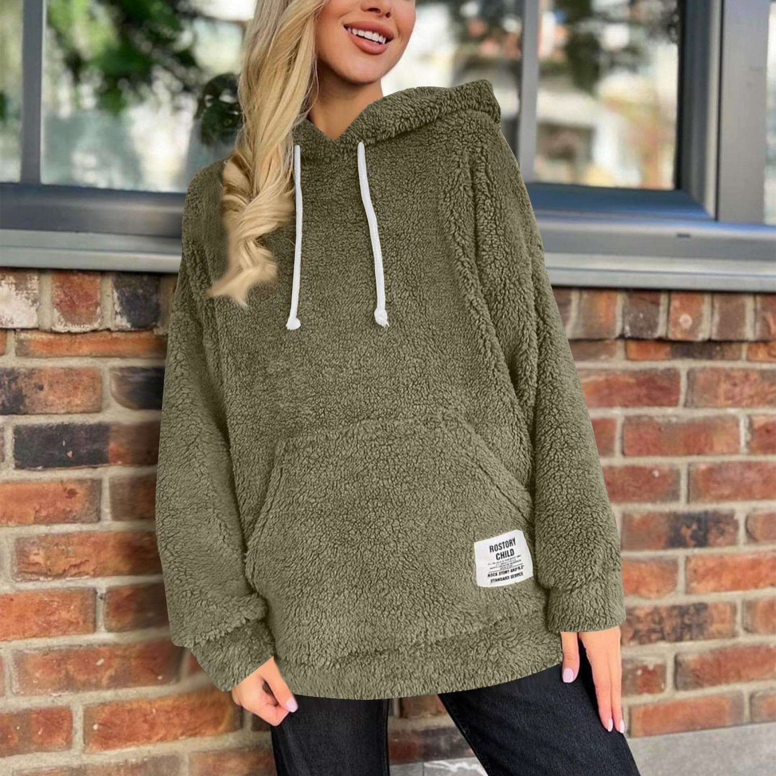 

Women s Fashionable And Casual Long Sleeve Furry Hooded Coat L армия зеленый