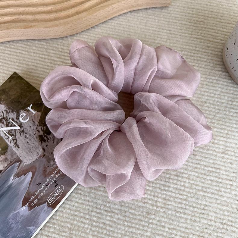 Solid Soft Color Mesh Yarn Scrunchies Elastic Hair Ties for Women and Girls High Ponytail Fashion Accessory Casual Headwear