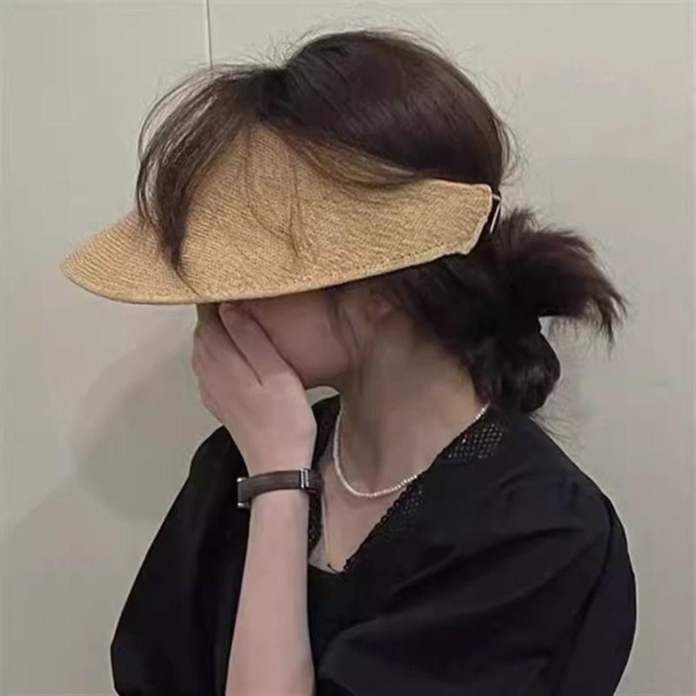 Raffia Summer Visors Hat Anti-UV Beach Straw Hats Fashion Sunshade Cap  for Travel Outdoor Beach