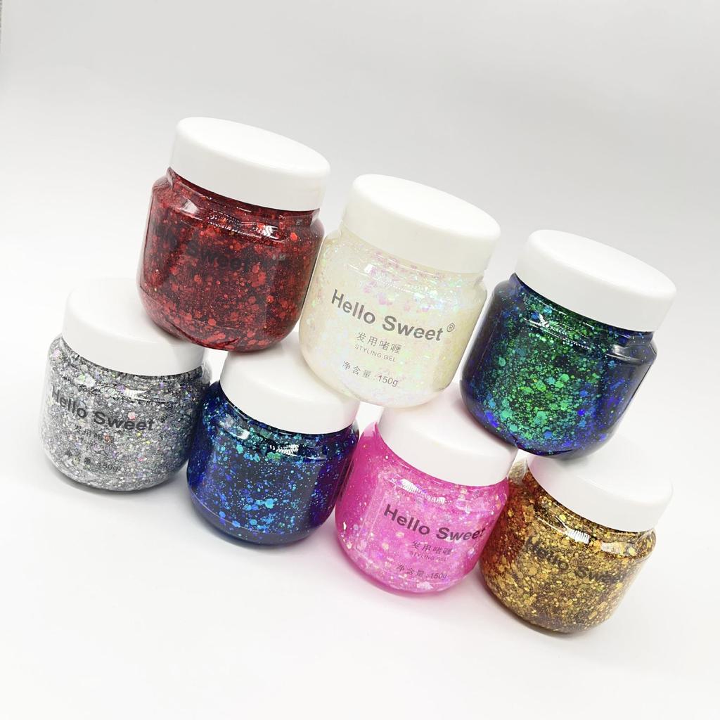 Hello Sweet Hair Glitter Gel – Jasná barva, Křišťálová tekutina pro jevištní líčení a styling