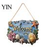 Summer Beach Party Decorations Coastal Wooden Wreath, Ocean Welcome Sign, Starfish Shell Nautical Handmade Sign Front Door Hanger for Porch,