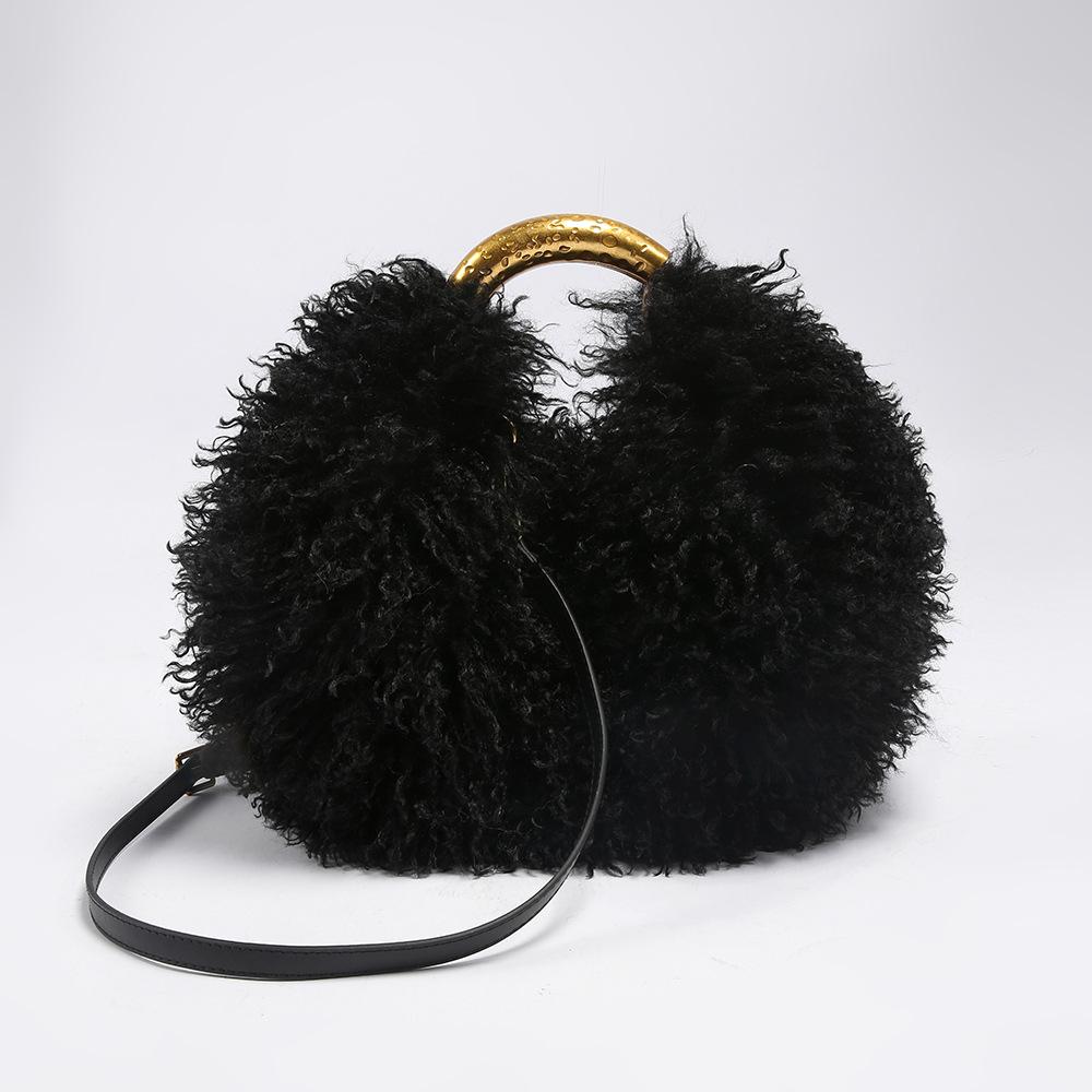 

Women s Fashion Long Fur Wool Bag beach Faux Wool Fur Shoulder Bag Ladies Faux Furs Handbag Luxury Mongolian Sheep Fur Bags