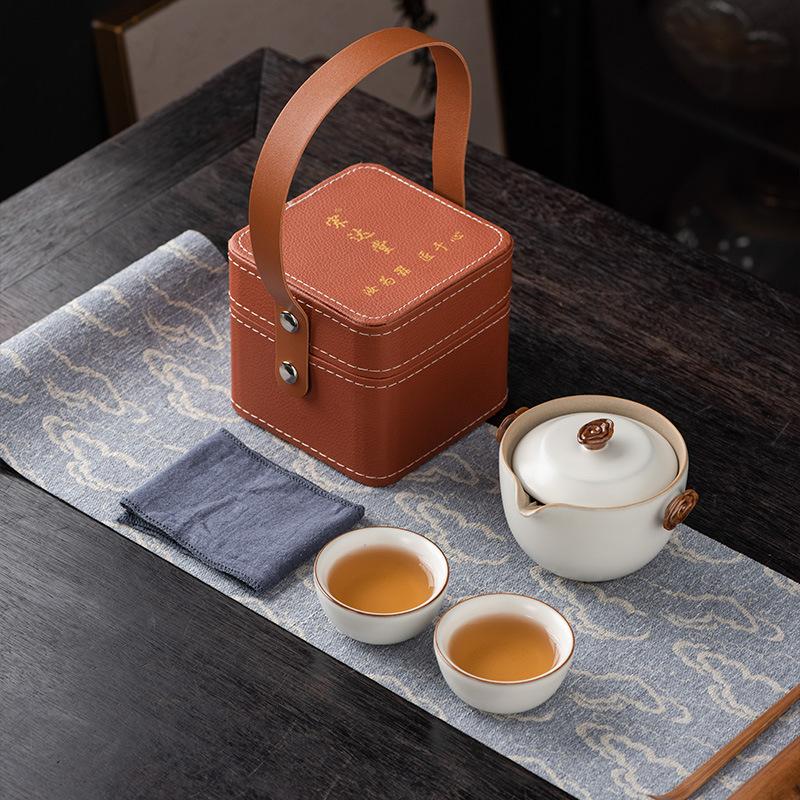 Tianqing Huang Ru Handmade Ru Kiln One Pot Two Cups Earth Silver Award High-end Ru Kiln Outdoor Kung Fu Tea Set Business Gifts
