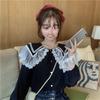 Long-Sleeve Lace Doll-Collar Shirt - Korean Fashion, Autum