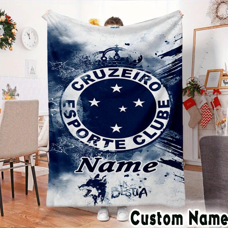 Custom Name Cruzeiro FC Crest Throws Blanket Flannel Blankets for Couch Bed Gifts for Men Women Picnic blanket Christmas fan gifts
