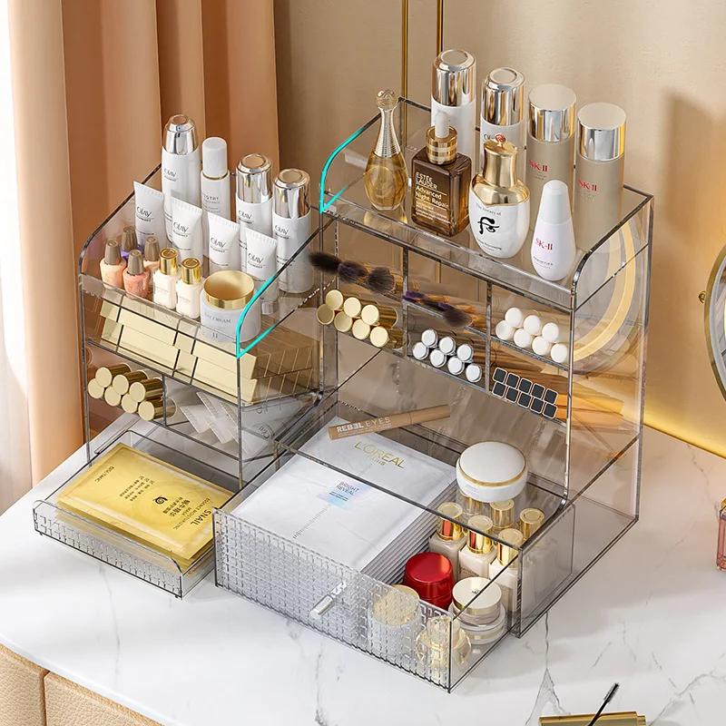 Transparent Desktop Storage Box - Cosmetic Organizer Drawer & Office Stationery Rack Pen Holder for Desk Supplies Neat Storage