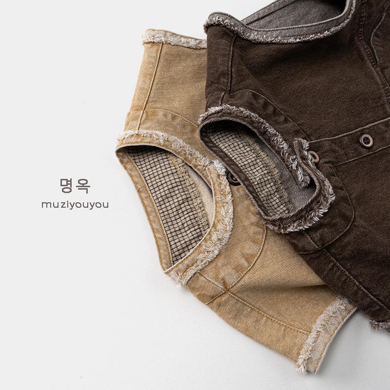 Vintage Unisex Kids Solid Sleeveless Cardigan Vest Casual Baby Outerwear
