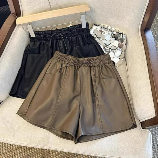 

Американские брюки в стиле ретро с широкими штанинами из ПУ-кожи, с высокой талией, карманами и шнуровкой 3XL кофейный