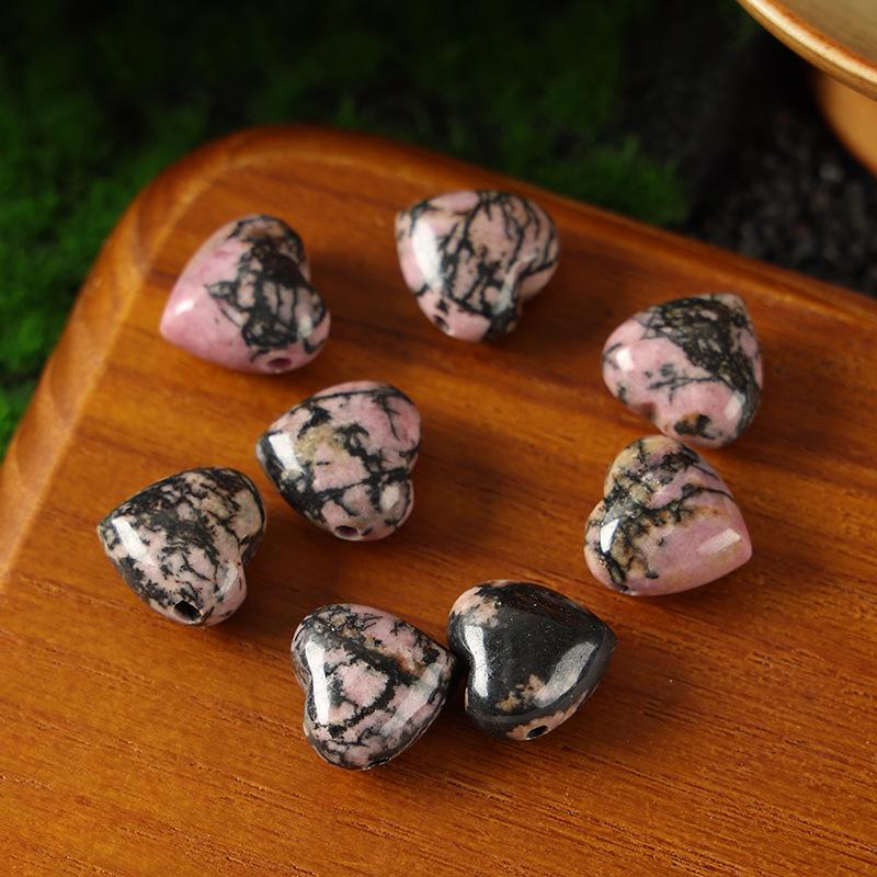 15mm Amethyst Rose Quartz Heart Pendant Jewelry with Horizontal Hole for DIY Crafts