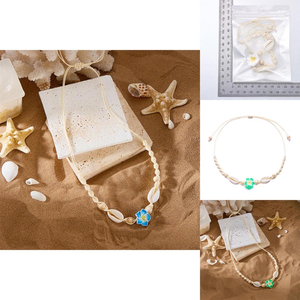 Floral Necklace With Shell Beads And Adjustable Cord For Women