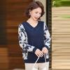 Elegant Floral Long-Sleeve Top for Middle-Aged Women