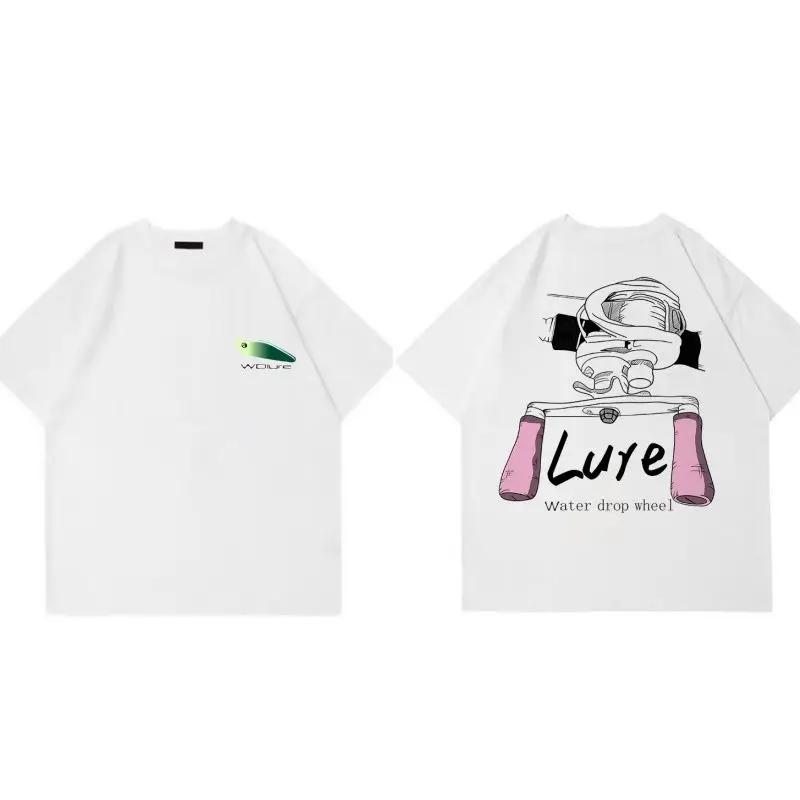 

Lure Theme Short-sleeved T-shirt Summer Cotton Printing Loose Unisex s Personality Casual Round Neck Fishing Enthusiast T-shirt 4XL