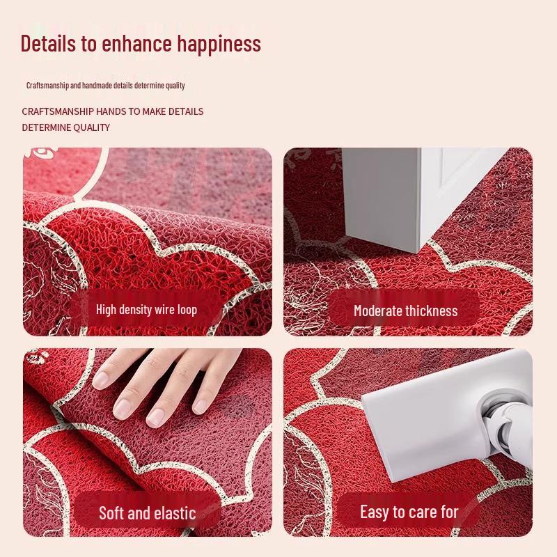 Red Coil Entrance Floor Mat - Cuttable, Dirt-Resistant Carpet for Hallways and Celebrations