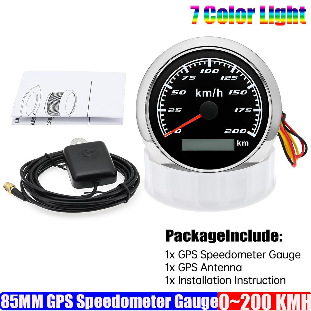Auto KFZ Marine Boot 85mm GPS Tachometer Anzeige mit GPS Antenne 7 Farben Hintergrundbeleuchtung Geschwindigkeitsmesser 30KMH,60KMH,120KMH,200KMH,300KMH